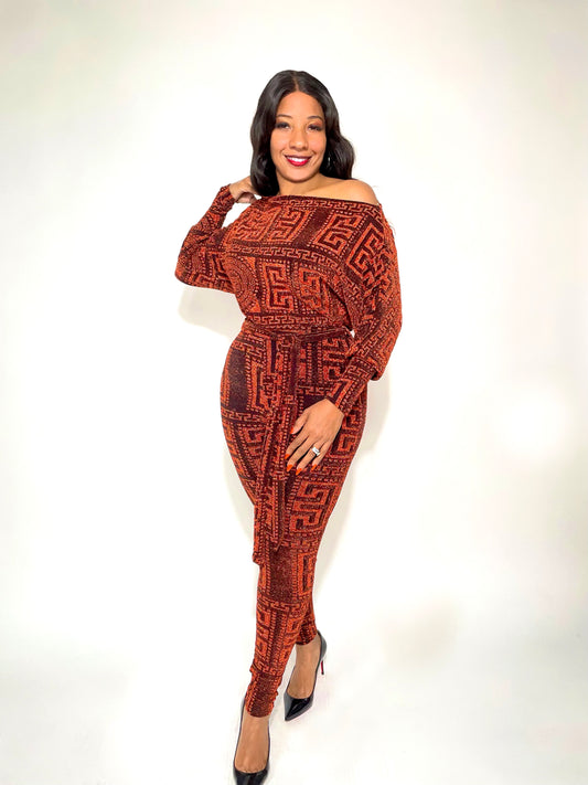 Long Sleeve Off The Shoulder Jumpsuit (Copper)